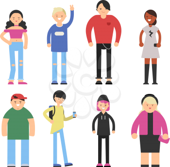 Vector stylized characters of hipster peoples male and female. Illustration of man and woman cartoon, different adult european