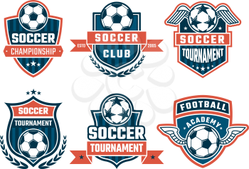 Different logos for football club. Vector labels set of soccer logo competition, tournament and championship illustration