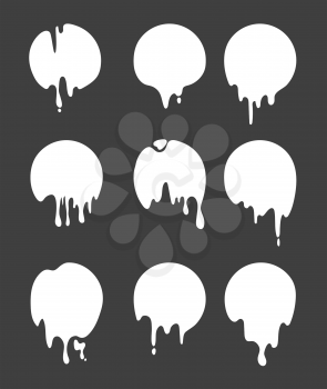 Drops and strokes of black paint isolate. Drop dirty grunge collection, stai, silhouette white. Vector illustration