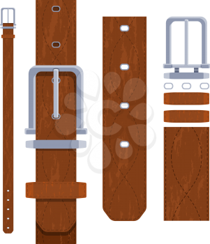 Leather belt for men. Accessory brown waistband, waist strap. Vector illustration