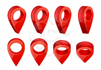 Realistic map pointers. Various symbols for gps navigation. Point position place, red pin for navigation, vector illustration