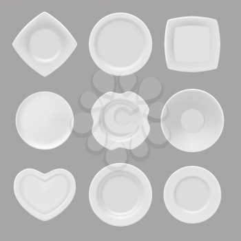 Vector dishware. Realistic pictures of various plates. Illustration of collection plate, dishware empty