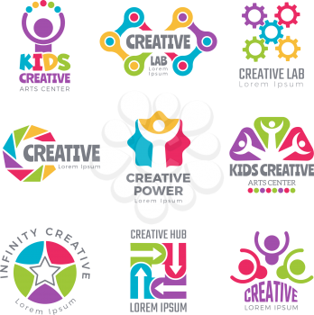 Creative logo templates. Colorful abstract logotypes for developers creators science symbols thinking icon vector elements. Creativity logotype abstract, logo colorful of set illustration