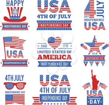 Fourth of July independence day logo set. Vector Labels of USA identity isolated on white background