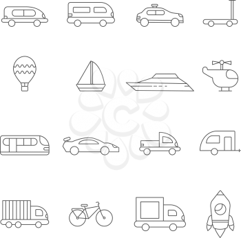 Transport symbols linear. Illustrations of various transport auto truck and van automobile, bike and lorry vector