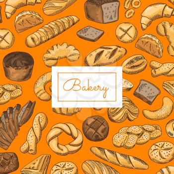 Vector banner hand drawn colored bakery elements background with place for text illustration