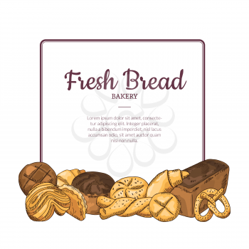 Vector frame with place for text with pile of hand drawn bakery elements below illustration