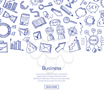 Vector business doodle icons background with place for text illustration