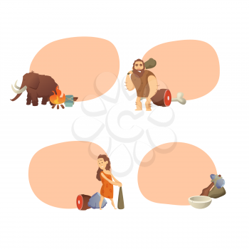 Vector cartoon cavemen stickers set with place for text illustration