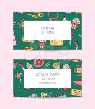 Vector cinema doodle icons business card template for cinema school or classes illustration