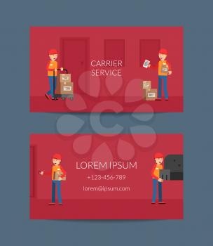 Vector delivery flat elements business card template for delivery service company illustration in red colored
