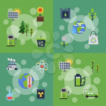 Vector banners or posters set of concept illustrations with ecology flat icons