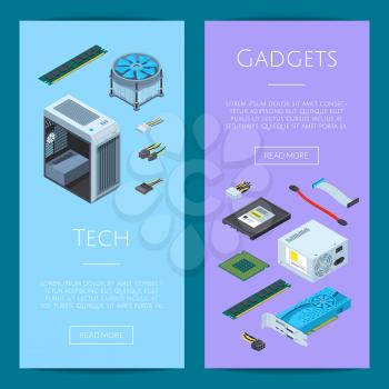 Vector isometric electronic devices vertical web banners or poster illustration