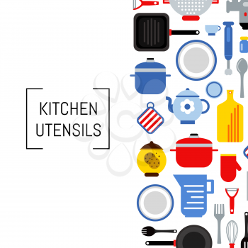 Banner or poster vector flat style kitchen utensils background illustration with place for text