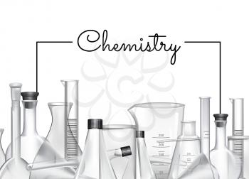 Vector hand drawn banner or poster background with place for text and chemical laboratory glass tubes illustration