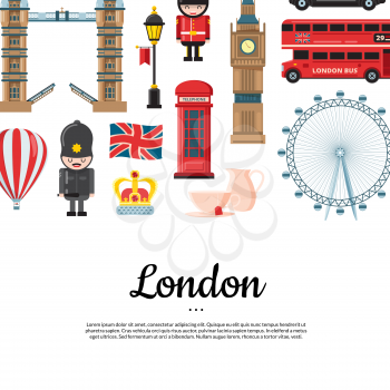 Vector cartoon London sights and objects background with place for text illustration