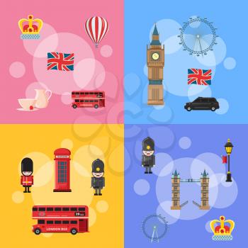 Set of banners vector cartoon London sights and objects concept illustration