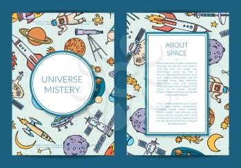 Vector hand drawn space science elements card, flyer or brochure template illustration