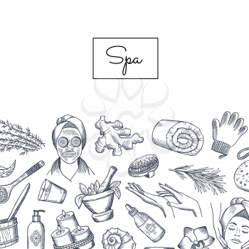 Vector banner and poster hand drawn spa elements background with place for text illustration