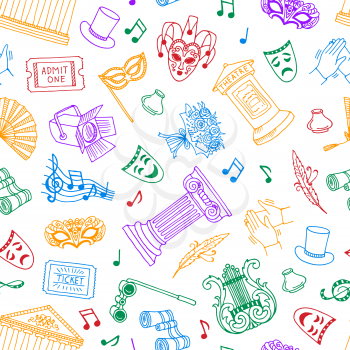 Vector colored seamless pattern or background illustration with doodle theatre elements