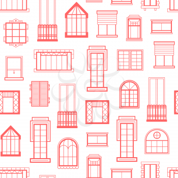 Vector window flat icons red monochrome line background or pattern illustration