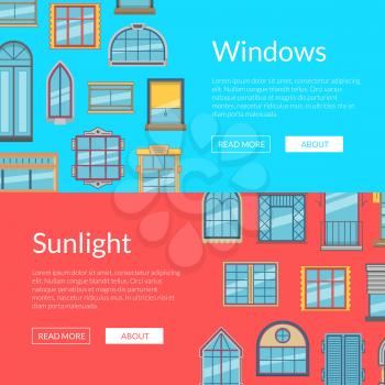 Vector window flat icons horizontal web banners of set illustration