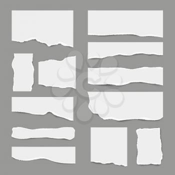 Ripped white paper. Torn light scrap note paper for notes pieces vector realistic pictures for banners. Illustration of torn paper, ripped page