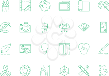 Design tools icon. Artwork web design typography creative art instruments for artists and designers vector thin symbols. Tool drawing instrument, pen and pencil illustration