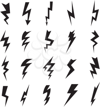 Thunderbolt collection. Lightning electric flash voltage electricity vector symbols isolated. Danger energy, flash thunderbolt illustration