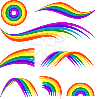 Vector illustrations of different rainbows isolate on white. Template for logo design. Rainbow colorful arc and wave logo