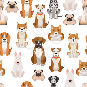 Different dogs in cartoon style. Vector seamless pattern with dog cartoon, illustration of animal pet