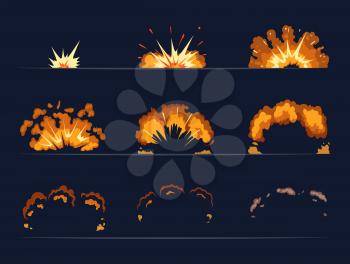 Key frames of bomb explosion. Cartoon illustration in vector style. Bomb explosion and cartoon bang burst dynamite vector