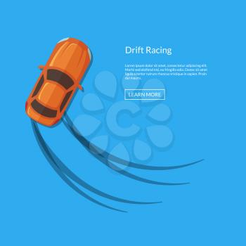 Vector drifting car top view with tire tracks illustration. Sport speed competition