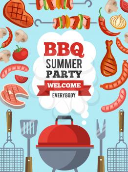 Design template of invitation for bbq party. Vector poster barbecue party card invitation with place for your text illustration
