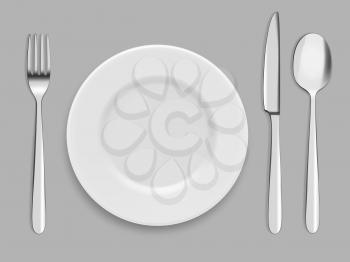 Dishes and cutlery. Fork, spoon and knife. Vector tableware cutlery, lunch dinner flatware illustration