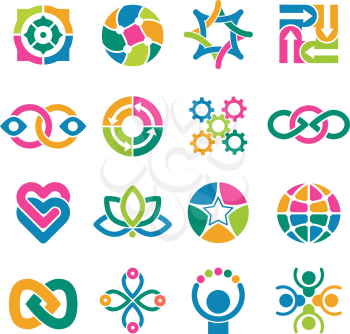 Colorful logo template. Associates integrated alliance round vector abstract shapes for business or creative logotypes. Creativity logotype multicolor, corporate and trendy emblem illustration