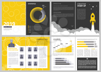 Brochure layout template. Anual report business finance presentation pages vector design project with place for your text. Illustration of presentation project, planning start up launch