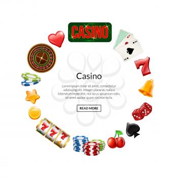 Vector realistic casino gamble in circle shape with place for text illustration isolated on white