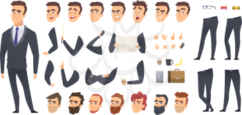 Businessman constructor. Coworkers manager or business person people keyframes animation character vector creation kit. Businessman character, creation animation generator illustration