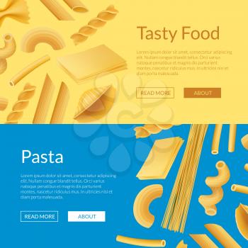 Vector realistic pasta types web banner and page poster templates illustration