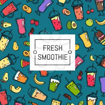 Vector doodle smoothie background and pattern illustration with white tag text