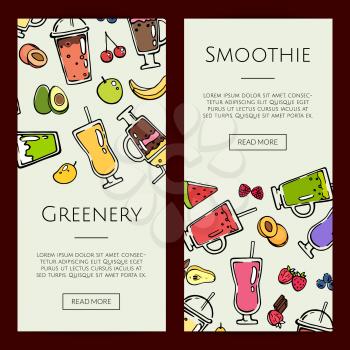 Vector doodle smoothie web banner and colored poster templates illustration
