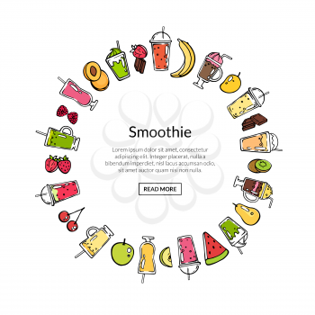 Vector doodle smoothie in circle shape with place for text illustration isolated on white background
