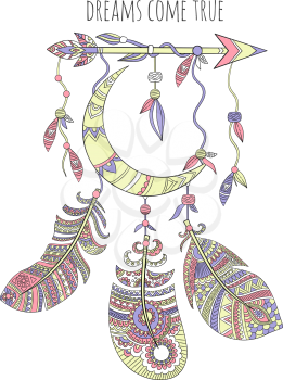 Dream catcher background. Ethnic tribal feathers nativity american indian art vector illustrations. Illustration of tribal dream catcher, indian ethnic design