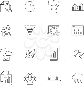 Data analysis icon. Business strategy graphics management scheme analytics vector outline symbols. Business analysis data, growth infographic illustration