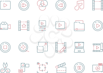 Film edit icon. Animation movie production effect cut clapper multimedia vector colored symbols. Movie film, video multimedia illustration