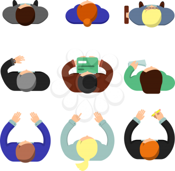 Office people top view. Working managers women and men sitting at the table lifestyle vector flat characters. People office group, personnel workplace illustration