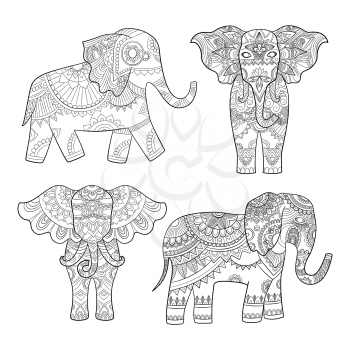 Indian elephant decoration. Animal pattern for adults colored pages vector tribal illustrations. Animal elephant indian, ethnic tribal