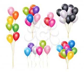 Transparent balloons. Realistic mockup 3d flying helium party decoration balloons vector collection. Illustration of air, balloon realistic, flying ball for party