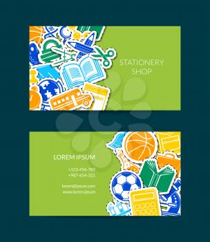 Vector back to school stationery business card template illustration. Colored banner isolated
